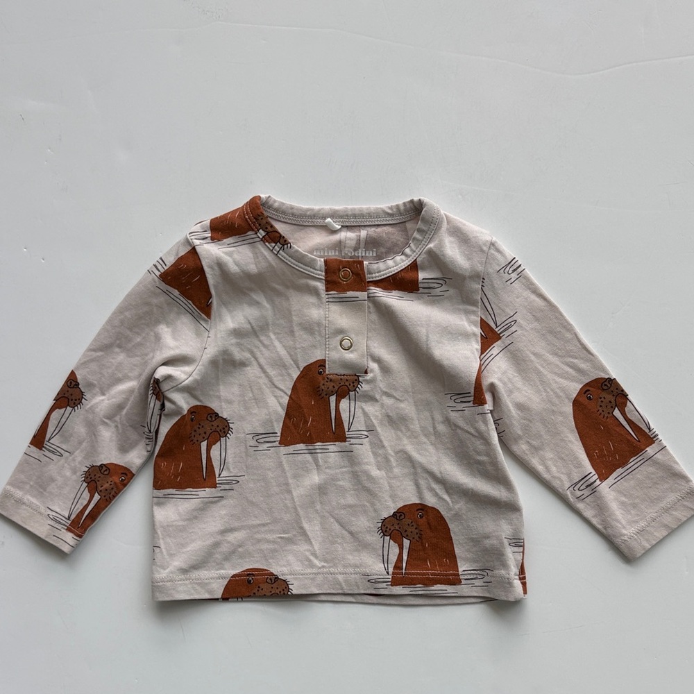 Mini Rodini Brown Walrus Long Sleeve Tee